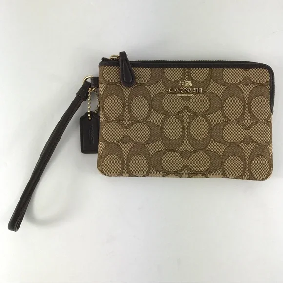 COACH Wristlet Bag Brown Signature Logo with Tag - Picture 1 of 10